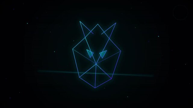 Retro Cyberpunk Neon Wolf Head with Digital Glitch and Scanline Effects.