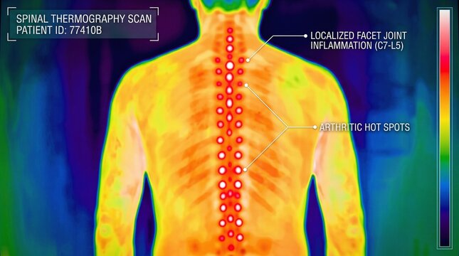 Labeled Clinical Spinal Thermography Report Interface Visualizing Facet Joint Inflammation Hotspots