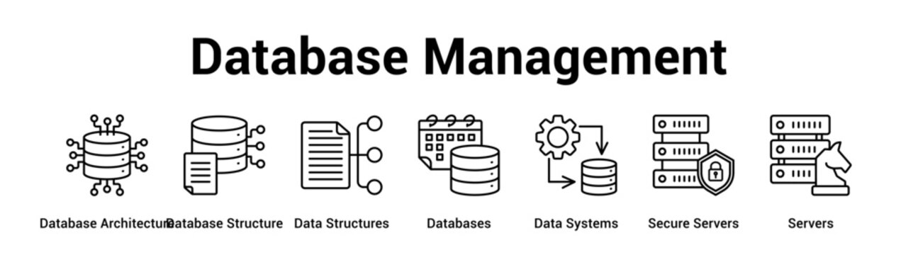 Database Management web banner icon vector illustration concept for technology with icon of Database Architecture, Database Structure, Data Structures, Databases, Data Systems, Secure.