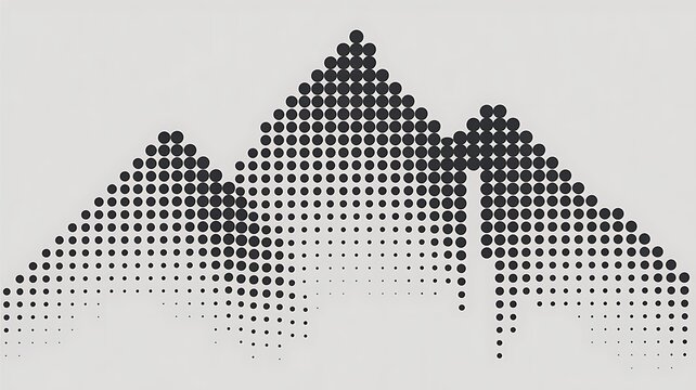 Abstract black mountain silhouette of stipple dots halftone vector pattern background. Monochrome landscape in geometric half tone circles texture for nature banner, Alps texture surface design  