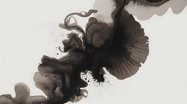 Abstract expressive textured black ink or watercolor stain. Mysterious dynamic isolated inky blob, dark thunderous cloud concept for texture, black friday banner design