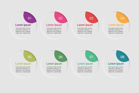 infographic elements template, business concept with 8 steps, circle shapes design with multi  color label for workflow layout, diagram, annual report, vector