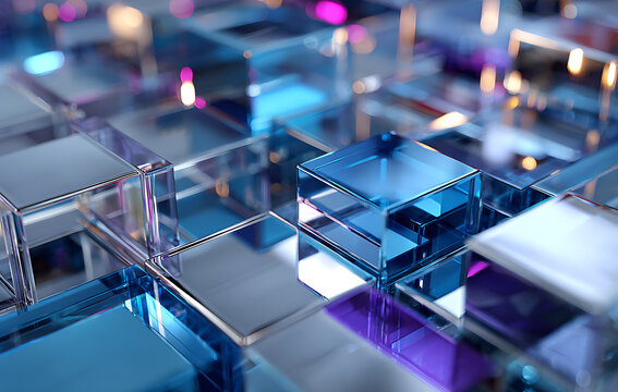 Futuristic silver metallic cube background, 3D render