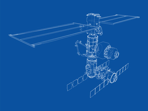 blueprint of a space station design. Vector