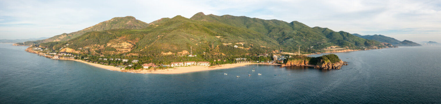 Aerial view of Quy Nhon coast with mountains and beaches, Vietnam.  Drone Photo