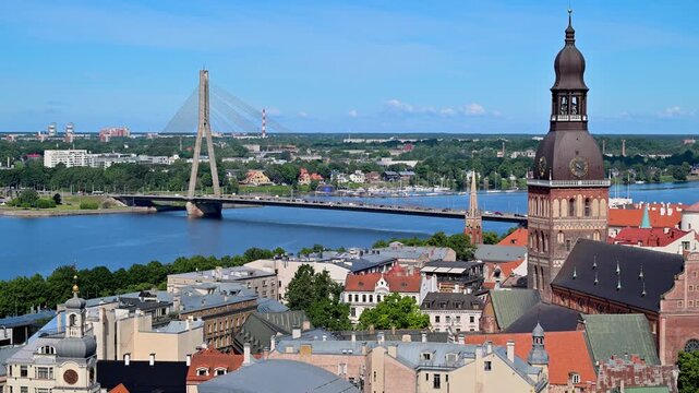 Riga cityscape with Dome Cathedral and Vansu Bridge