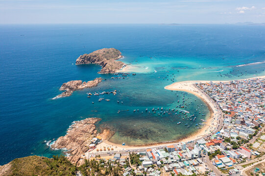 Aerial view of Nhon Hai Beach near Quy Nhon, Vietnam.  Drone photo