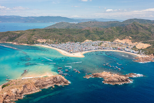 Aerial view of Nhon Hai Beach near Quy Nhon, Vietnam.  Drone photo