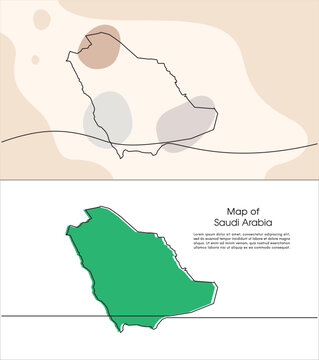 Continuous one line drawing of map of Saudi Arabia. white background map for Education, Travel across cities in Saudi Arabia, infographics, Science, Web Presentation isolated on white background	