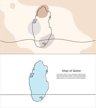 Continuous one line drawing of map of Qatar. white background map for Education, Travel across cities in Qatar, infographics, Science, Web Presentation isolated on white background	