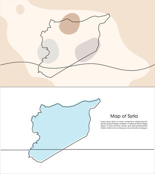 Continuous one line drawing of map of Syria. white background map for Education, Travel across cities in Syria, infographics, Science, Web Presentation isolated on white background