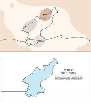 Continuous one line drawing of map of North Korea. white background map for Education, Travel across cities in North Korea, infographics, Science, Web Presentation isolated on white background