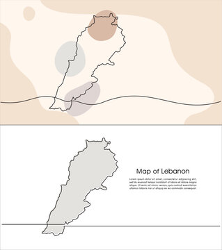 Continuous one line drawing of map of Lebanon. white background map for Education, Travel across cities in Lebanon, infographics, Science, Web Presentation isolated on white background
