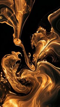 Gold paint mixes with dark liquid, creating patterns and textures. This process captures the beauty of art in action over time.