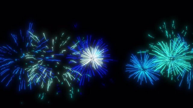 Vibrant Blue and Teal Fireworks Exploding On Transparent Background