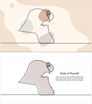 Continuous one line drawing of map of Kuwait. white background map for Education, Travel across cities in Kuwait, infographics, Science, Web Presentation isolated on white background