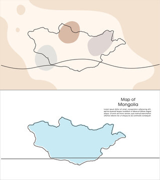 Continuous one line drawing of map of Mongolia. white background map for Education, Travel across cities in Mongolia, infographics, Science, Web Presentation isolated on white background