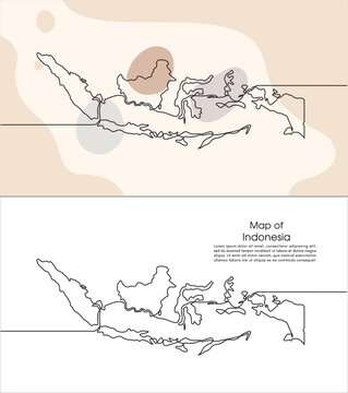 Continuous one line drawing of map of indonesia. white background map for Education, Travel across cities in indonesia, infographics, Science, Web Presentation isolated on white background	