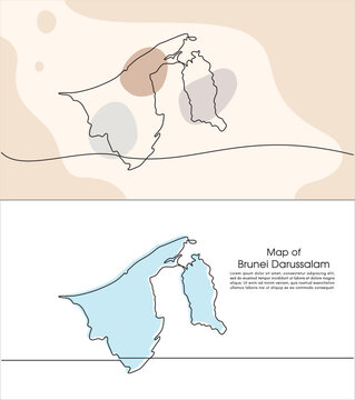 Continuous one line drawing of map of Brunei Darussalam. white background map for Education, Travel across cities in Brunei, infographics, Science, Web Presentation isolated on white background	