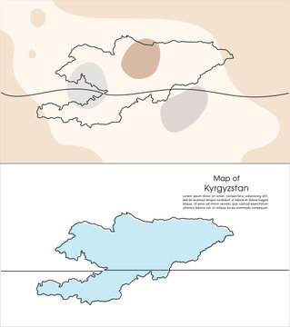 Continuous one line drawing of map of Kyrgyzstan. white background map for Education, Travel across cities in Kyrgyzstan, infographics, Science, Web Presentation isolated on white background	