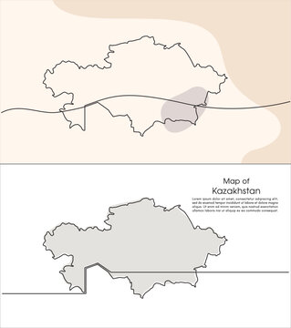 Continuous one line drawing of map of Kazakhstan. white background map for Education, Travel across cities in Kazakhstan, infographics, Science, Web Presentation isolated on white background	
