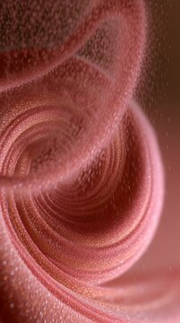 Gold sand swirls in a macro view as it falls softly, creating an enchanting visual effect. The movement is smooth and captivating.