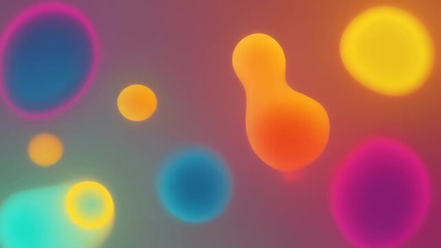 Abstract 3D render of colorful fluid metaballs floating in a soft gradient background.
