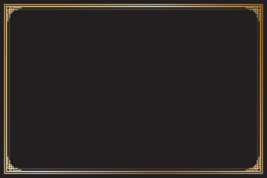 Luxury elements of oriental frames. Gradient Gold on black rectangle lines border chinese style. Design print for greeting cards, wedding invitations, restaurant menu, royal certificates. Set 51
