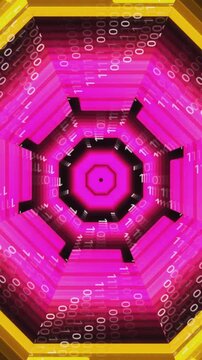 futuristic pink and gold binary code tunnel