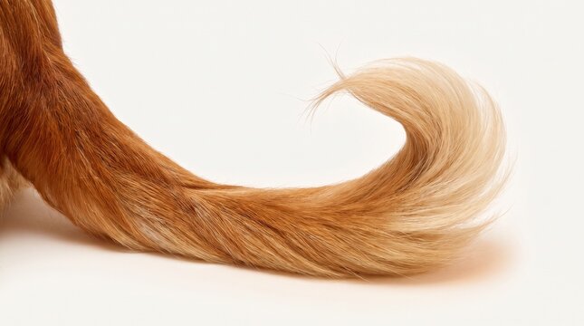 A close-up shot of a dog's tail curled in a graceful motion, showcasing its fluffy texture and golden-brown hue