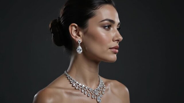 Elegant Female Portrait Showcasing Ornate Diamond Jewelry Collection