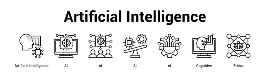 Fototapeta premium Artificial Intelligence web banner icon vector illustration concept for technology with icon of Artificial Intelligence, Ai, Ai, Ai, Ai.