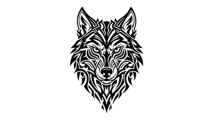 Fototapeta premium A striking black and white tribal tattoo design of a fierce wolf's head.