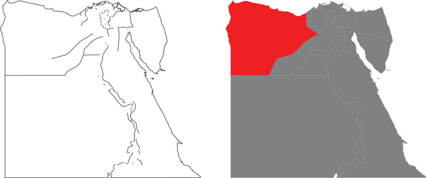 Matrouh governorate highlighted on a map of egypt illustration
