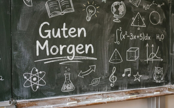 Guten Morgen Tafel Schultafel Schulbeginn Unterricht Lernen Bildung Konzept Schulstart