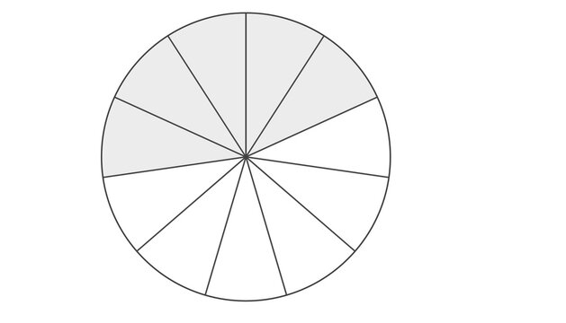 Circle Divided into Eleventh Equal Parts with Five Sections Grey Shaded, 9/12 Fraction Diagram, Ink Saving Clipart