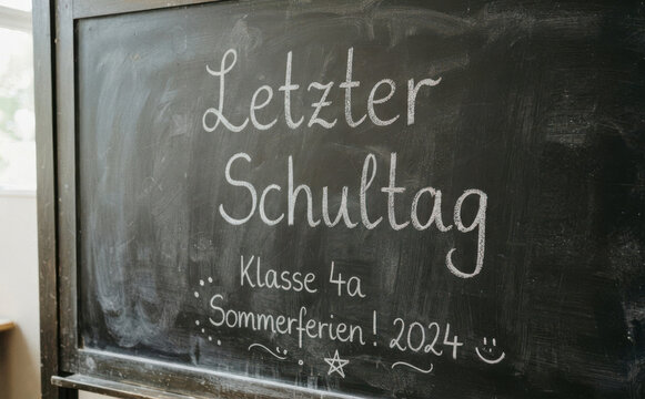 Letzter Schultag Klasse 4a Sommerferien 2024 Tafelschrift Abschied Grundschule
