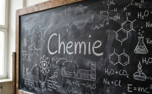 Chemie Tafel mit Formeln und Periodensystem f&uuml;r den naturwissenschaftlichen Unterricht und Bildung