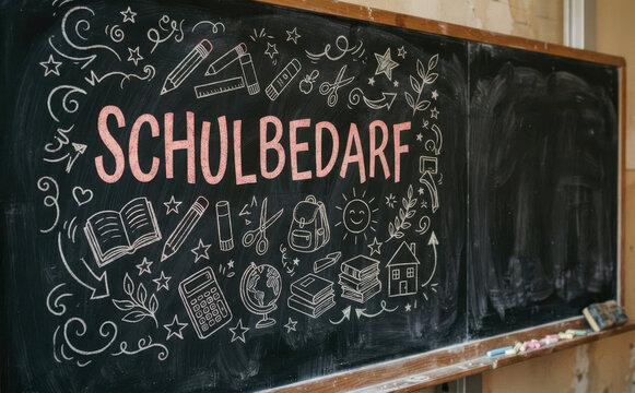 Schulbedarf Tafel Zeichnung Schulanfang Schult&uuml;te Lernen Bildung Klassenzimmer Schule