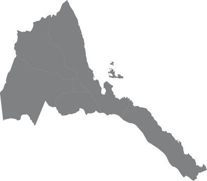 Simple flat grey map of eritrea with regional borders illustration
