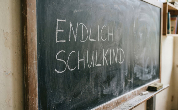 ENDLICH SCHULKIND Schultafel mit Kreidebeschriftung fuer Einschulung und Schulanfang