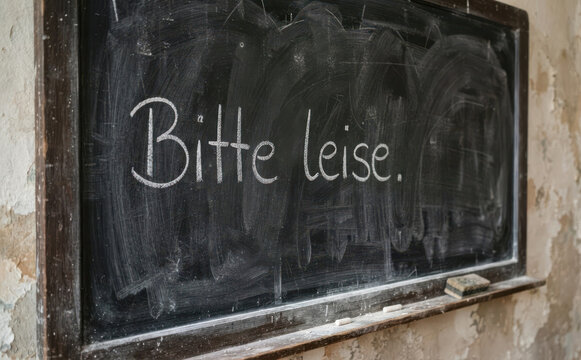 Bitte leise. Schilderung auf Schultafel f&uuml;r Ruhe und Ordnung in der Schule und im Unterricht
