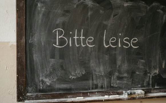 Bitte leise Schultafel mit Kreide geschrieben fur ruhiges Lernen in der Schule