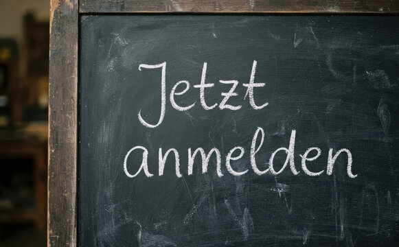 Jetzt anmelden Tafel Handgeschrieben Kurs Registrierung Schule Bildung Konzept