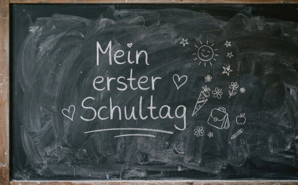Mein erster Schultag Tafel Text Einschulung Schulanfang Konzept f&uuml;r Bildung und Schule