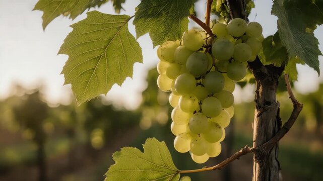 Close-up of a green grape hanging on a tree