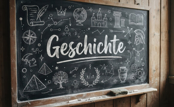 Geschichte Schultafel mit historischen Zeichnungen Bildung und Unterricht