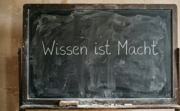 Wissen ist Macht Spruch auf Schiefertafel als Konzept fuer Bildung, Lernen und Wissen