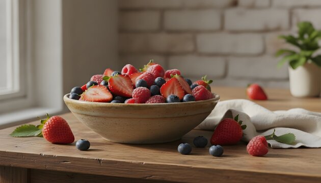 Fresh Berries Bowl Blueberries Strawberries Raspberries Antioxidant Setup