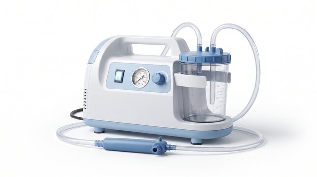 Portable medical suction machine, professional electric phlegm aspirator for hospital use, surgical vacuum pump device on white background